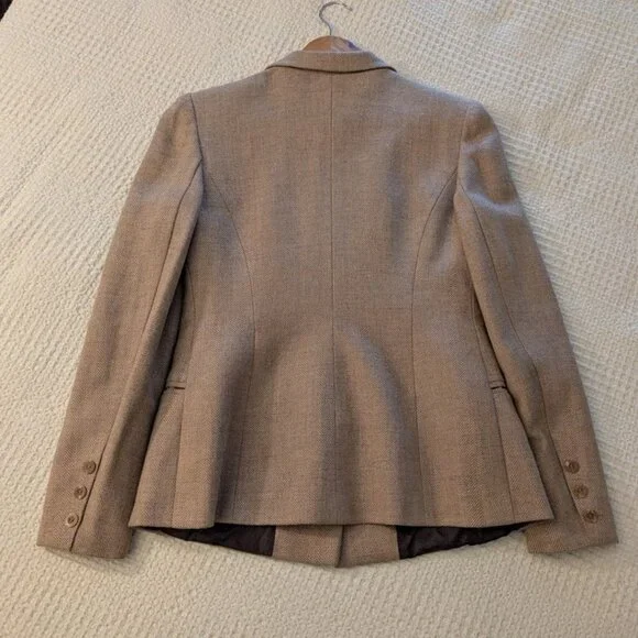 Vintage 1990s Custom Tailored Beige Wool Herringbone Blazer S/M - Picture 5 of 11